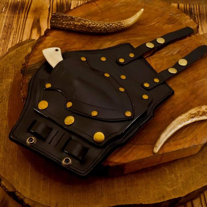 Handmade Leather Wrist Guard Hidden Knife Bracer – Medieval Viking Style Concealed Blade Armor