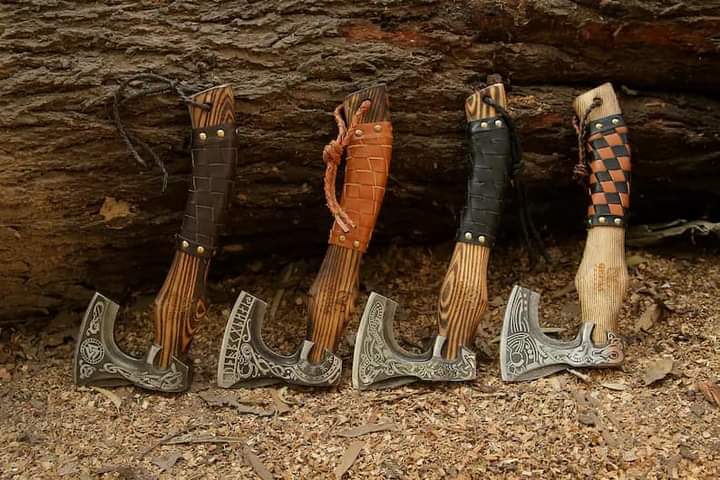 Viking Throwing Axes – Hand Forged Steel Blade with Wood Handle & Leather Wrap Grip, Norse Engraved Camping Axe, Price mentioned for 1 piece